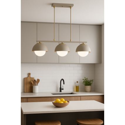 Brilagi - Pendelleuchte mit Drahtseil 3xE27/60W/230V beige/gold