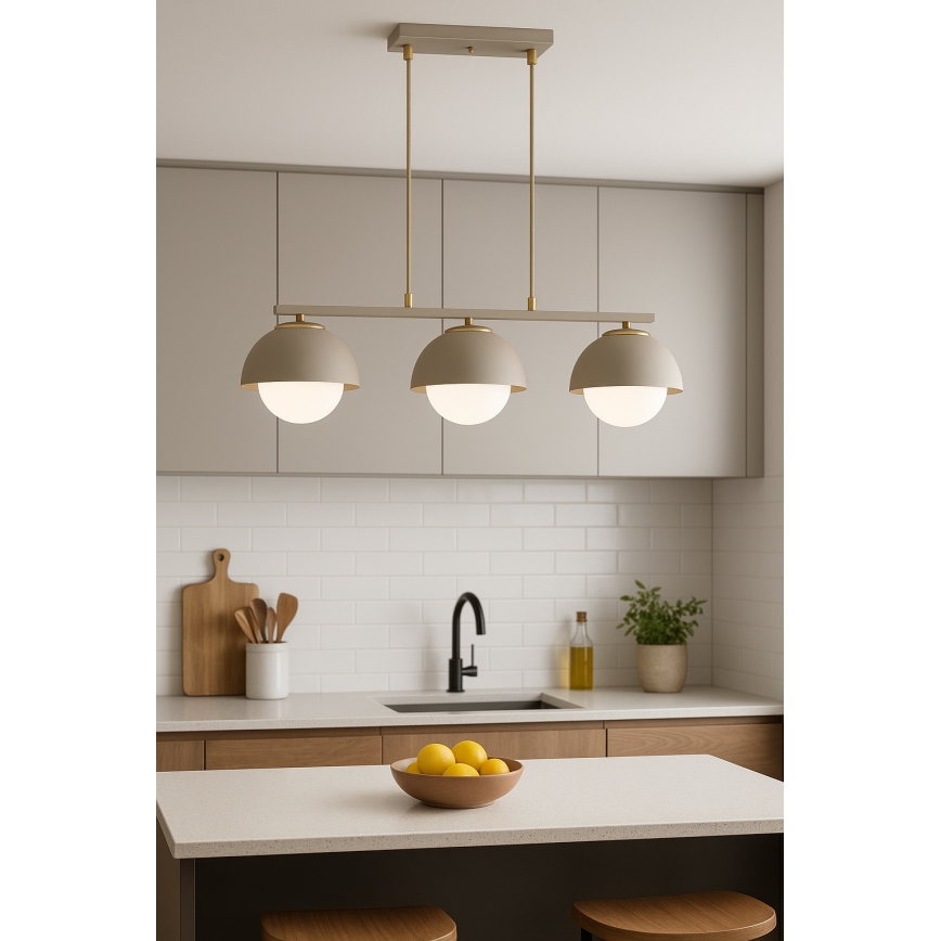 Brilagi - Pendelleuchte mit Drahtseil COSMO 3xE27/60W/230V beige/gold