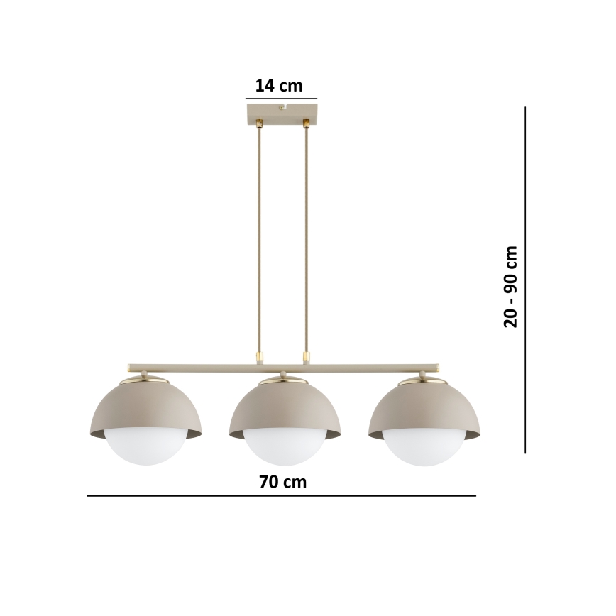 Brilagi - Pendelleuchte mit Drahtseil COSMO 3xE27/60W/230V beige/gold