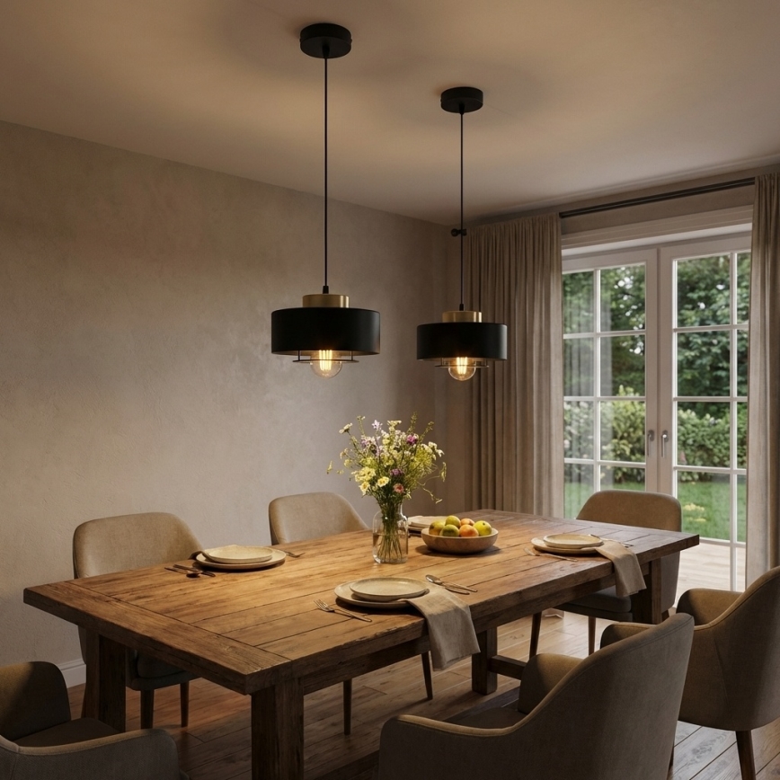 Brilagi - Pendelleuchte mit Kabel, 1× E27/60W/230V, Ø 20 cm, schwarz/gold