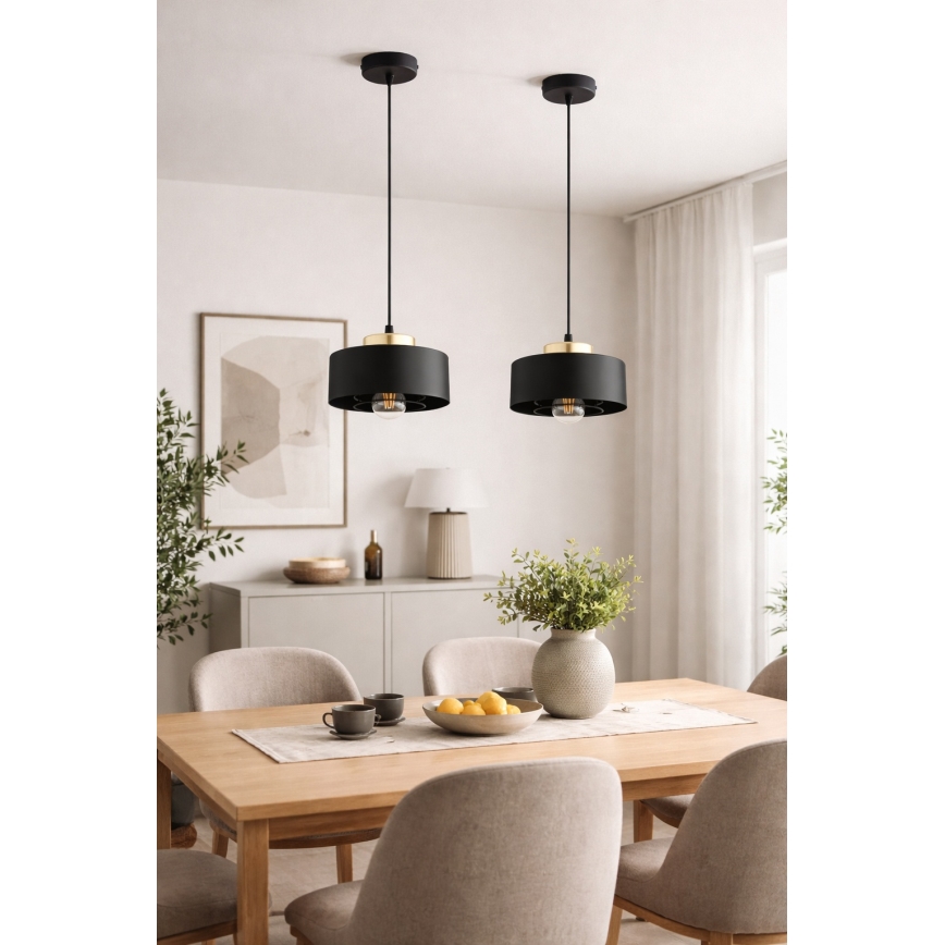 Brilagi - Pendelleuchte mit Kabel, 1× E27/60W/230V, Ø 20 cm, schwarz/gold