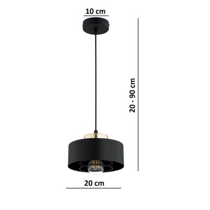 Brilagi - Pendelleuchte mit Kabel, 1× E27/60W/230V, Ø 20 cm, schwarz/gold