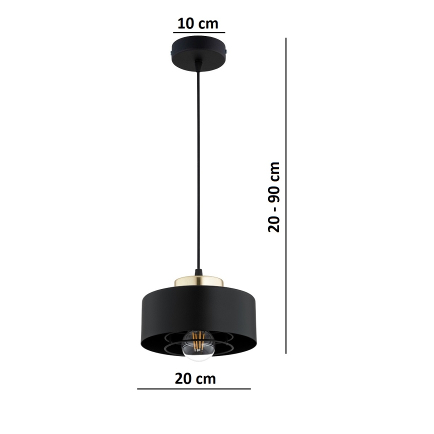 Brilagi - Pendelleuchte mit Kabel, 1× E27/60W/230V, Ø 20 cm, schwarz/gold