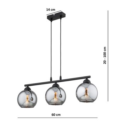 BRILAGI - Pendelleuchte mit Kabel DIOR 3xE27/60W/230V schwarz/rauchgrau