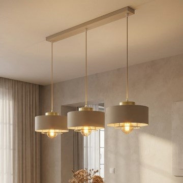 Brilagi - Pendelleuchte mit Kabel SPRING 3xE27/60W/230V beige/gold