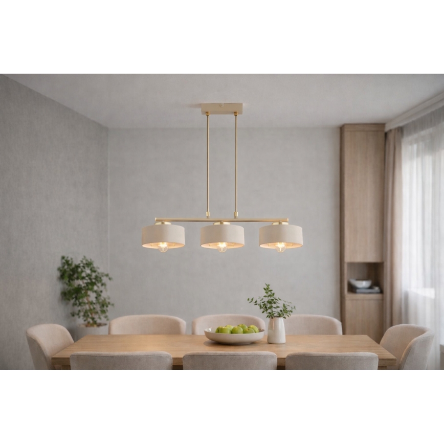 Brilagi - Pendelleuchte mit Kabel, SPRING 3xE27/60W/230V, beige/gold