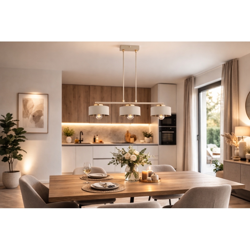 Brilagi - Pendelleuchte mit Kabel, SPRING 3xE27/60W/230V, beige/gold