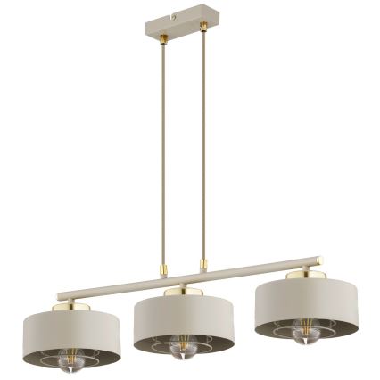 Brilagi - Pendelleuchte mit Kabel, SPRING 3xE27/60W/230V, beige/gold