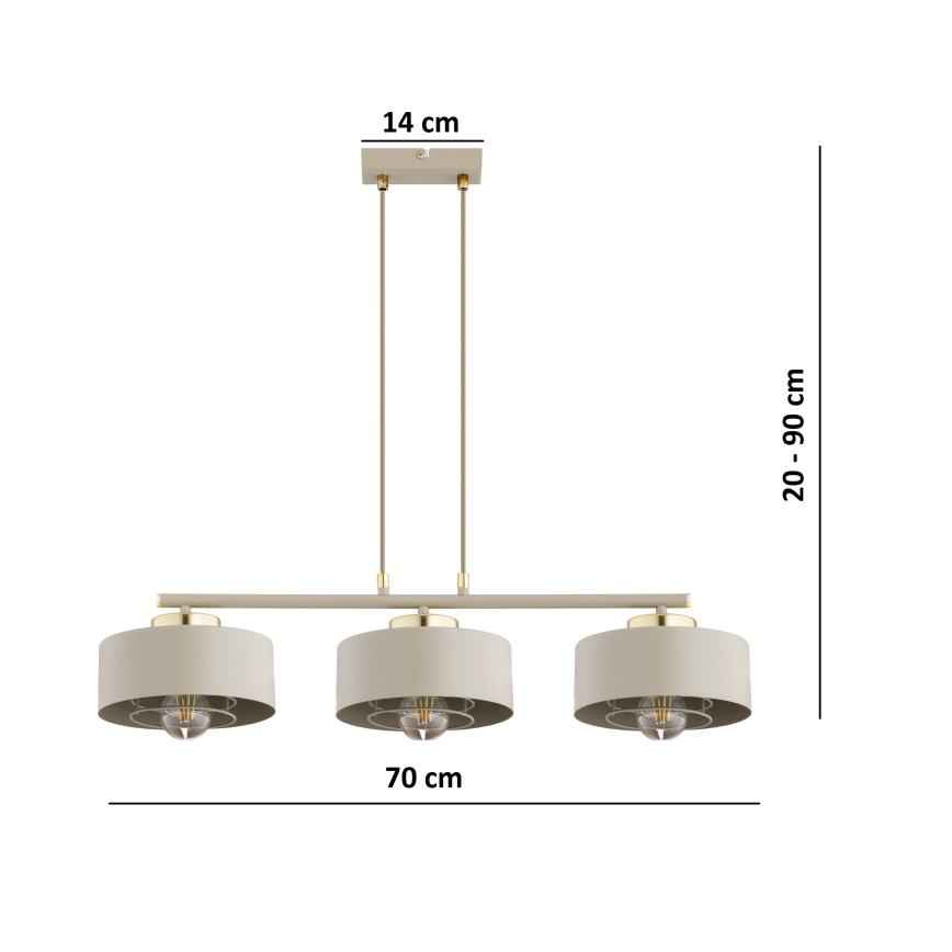 Brilagi - Pendelleuchte mit Kabel, SPRING 3xE27/60W/230V, beige/gold