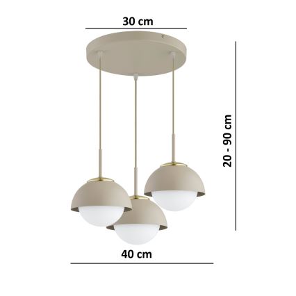 Brilagi - Pendelleuchte mit Kabelaufhängung 3xE27/60W/230V beige/gold