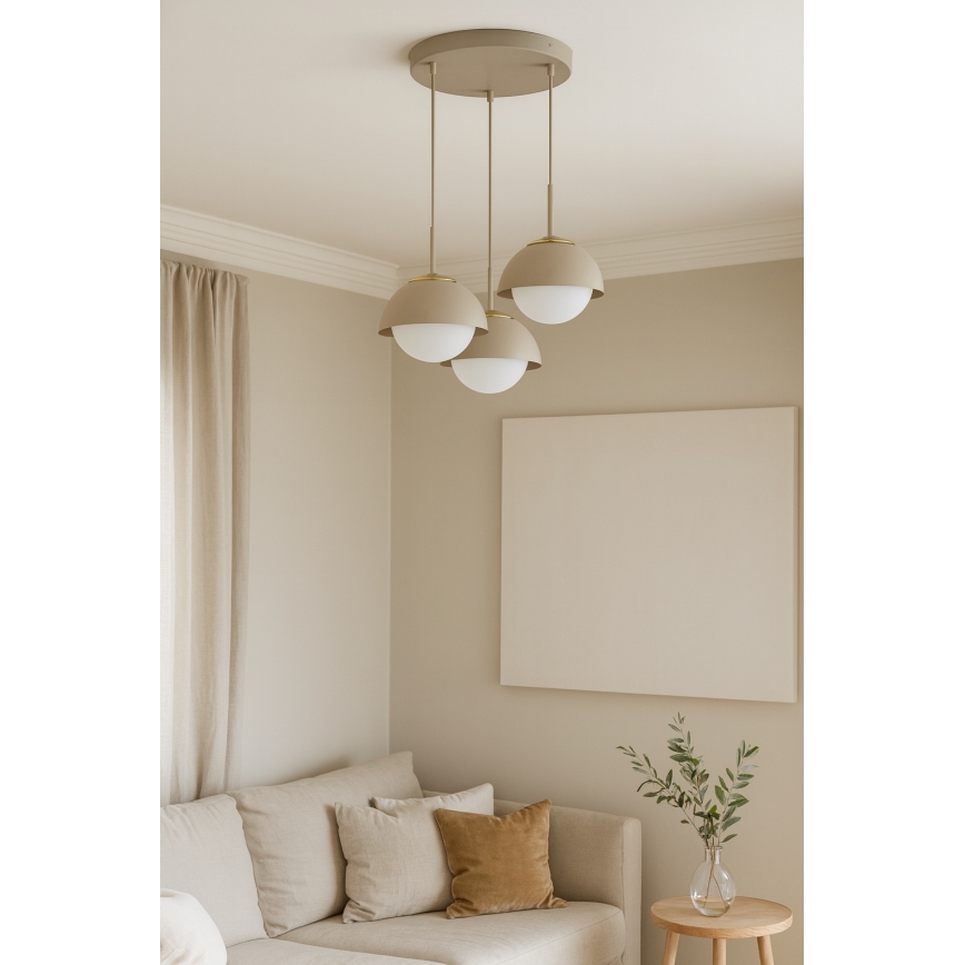 Brilagi - Pendelleuchte mit Kabelaufhängung COSMO 3xE27/60W/230V beige/gold