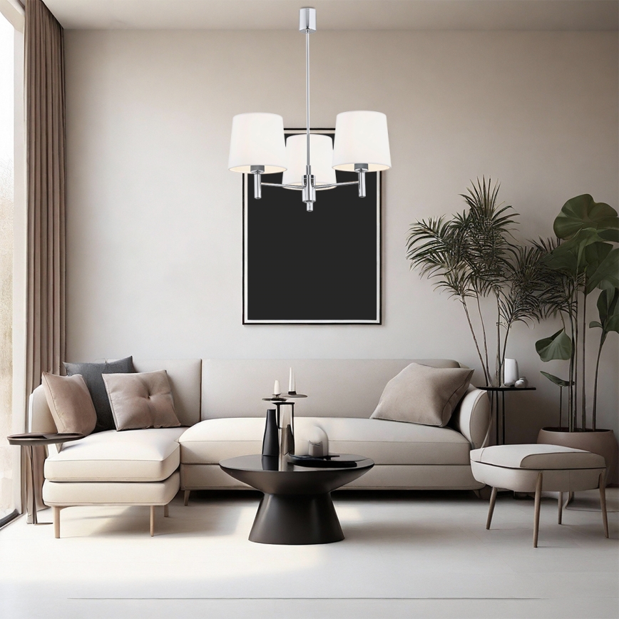 Brilagi - Pendelleuchte mit Stange MONTE 3xE27/15W/230V Creme/glänzender Chrom