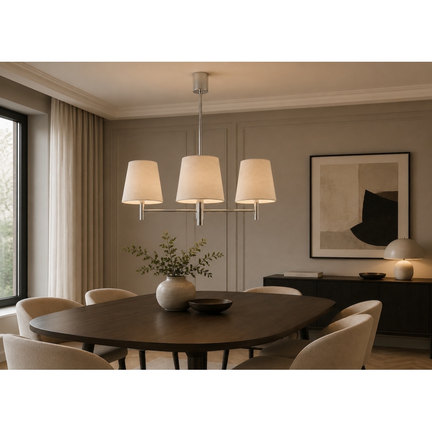 BRILAGI - Pendelleuchte mit Stange MONTE 3xE27/60W/230V Creme/glänzender Chrom