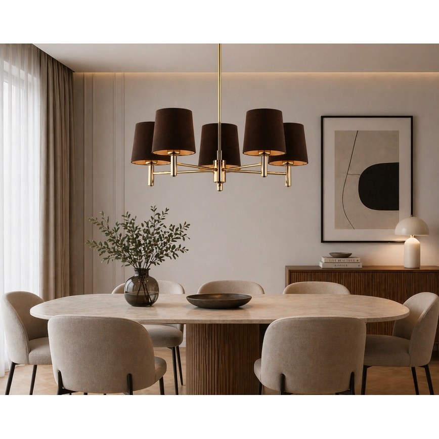 Brilagi - Pendelleuchte mit Stange MONTE 5×E27/15W/230V Braun/Gold