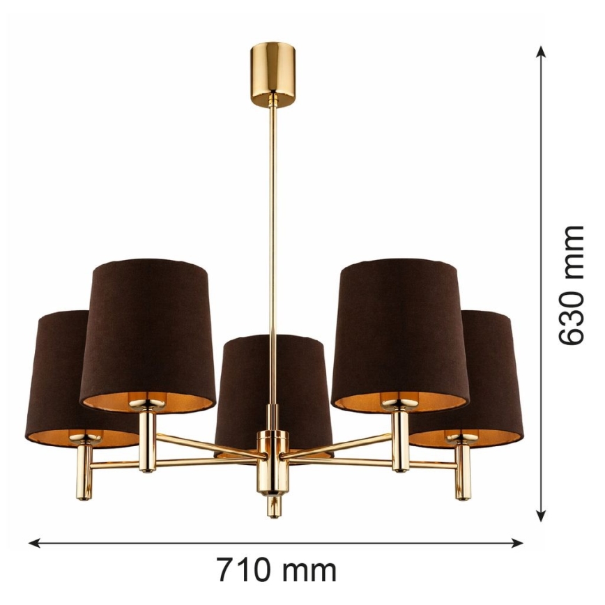 Brilagi - Pendelleuchte mit Stange MONTE 5×E27/60W/230V Braun/Gold