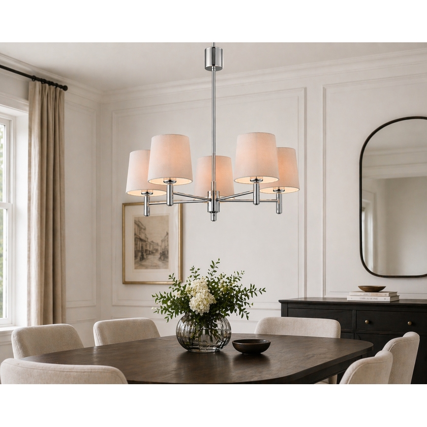 Brilagi - Pendelleuchte MONTE 5xE27/15W/230V beige/glänzender Chrom