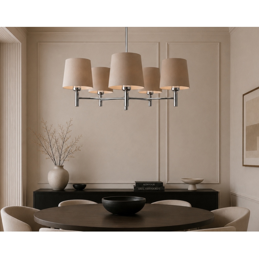 Brilagi - Pendelleuchte MONTE 5xE27/15W/230V beige/glänzender Chrom