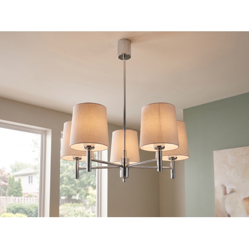 BRILAGI - Pendelleuchte MONTE 5xE27/60W/230V beige/glänzender Chrom
