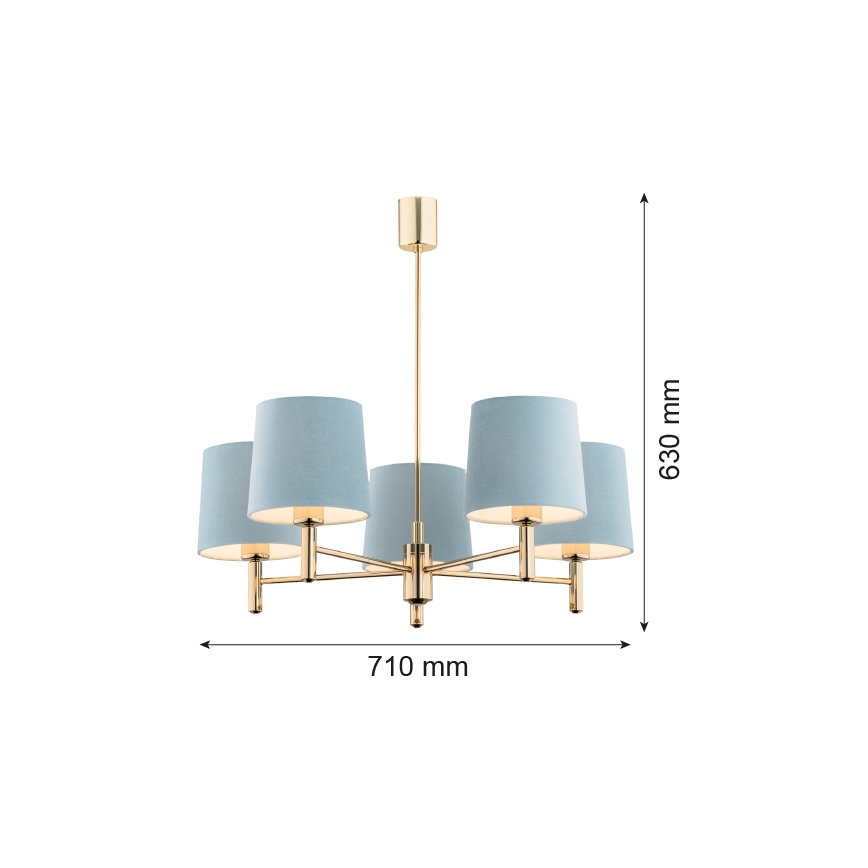Brilagi - Pendelleuchte MONTE an Stange 5xE27/15W/230V blau/gold