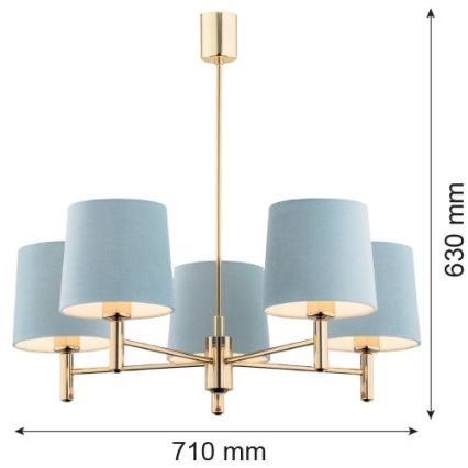 Brilagi - Pendelleuchte MONTE an Stange 5xE27/15W/230V blau/gold