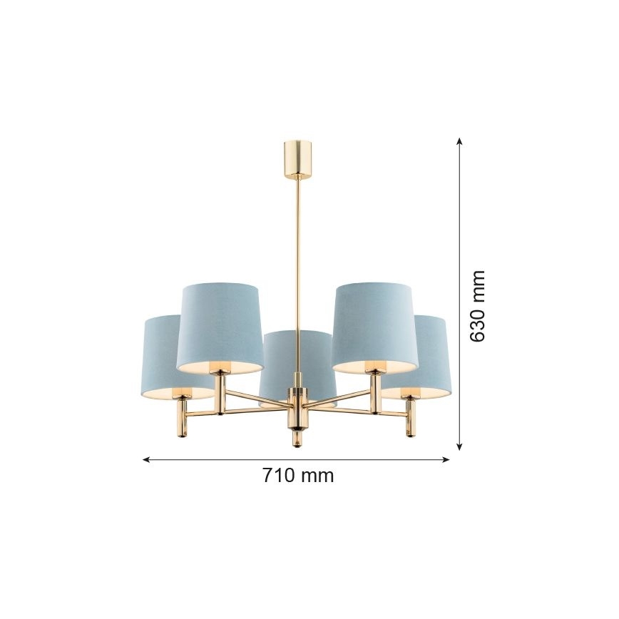 Brilagi - Pendelleuchte MONTE an Stange 5xE27/15W/230V blau/gold