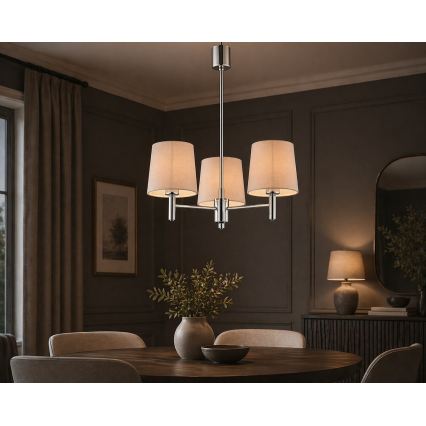 Brilagi - Pendelleuchte MONTE mit Stange 3xE27/60W/230V beige/Glanzchrom