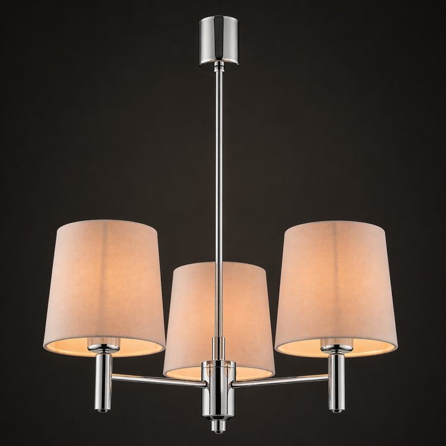 Brilagi - Pendelleuchte MONTE mit Stange 3xE27/60W/230V beige/Glanzchrom