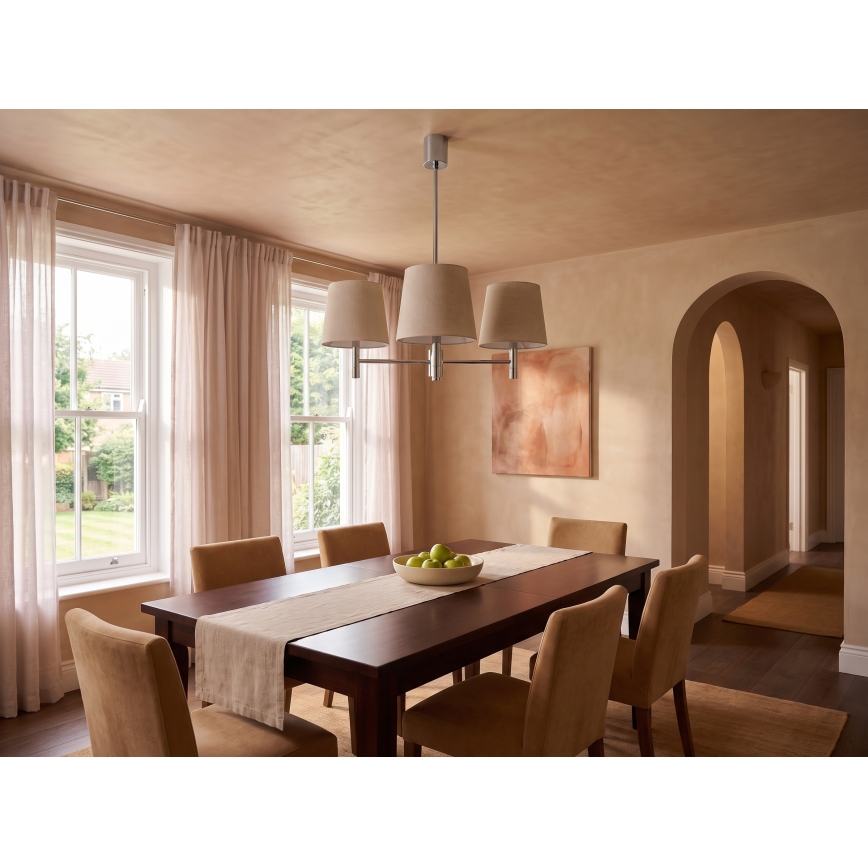 BRILAGI - Pendelleuchte MONTE mit Stange 3xE27/60W/230V beige/Glanzchrom