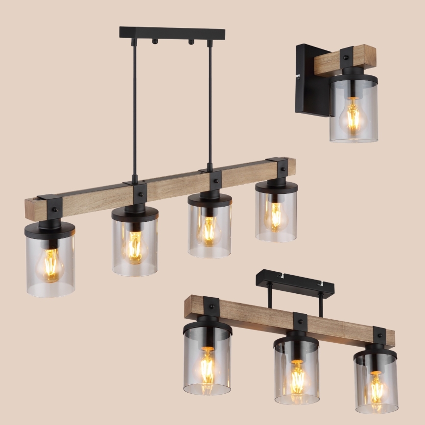 Brilagi - Pendelleuchte VISTA mit Kabel 4xE27/60W/230V Eiche