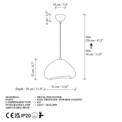 Brilagi - Pendelleuchte WABI SABI an Kabel 1xE27/40W/230V Ø 32 cm weiß