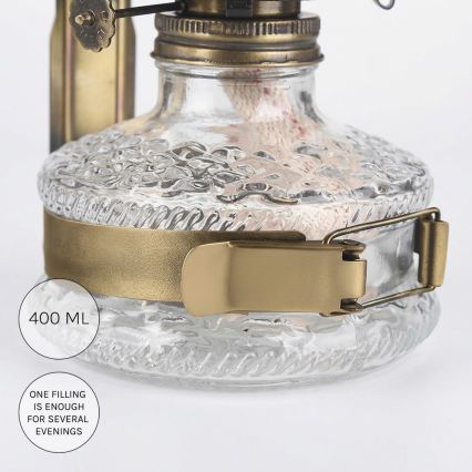 Brilagi - Petroleumlampe MERLIN mit Spiegel, Gold/Patina