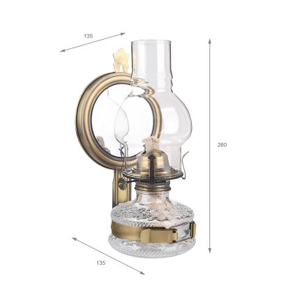 Brilagi - Petroleumlampe MERLIN mit Spiegel, Gold/Patina