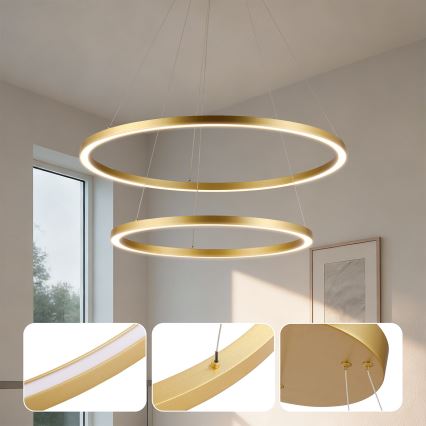 Brilagi - PORTOFINO dimmbare LED-Pendelleuchte mit Seilaufhängung LED/98W/230V 3000-6000K Ø 80 cm gold + Fernbedienung