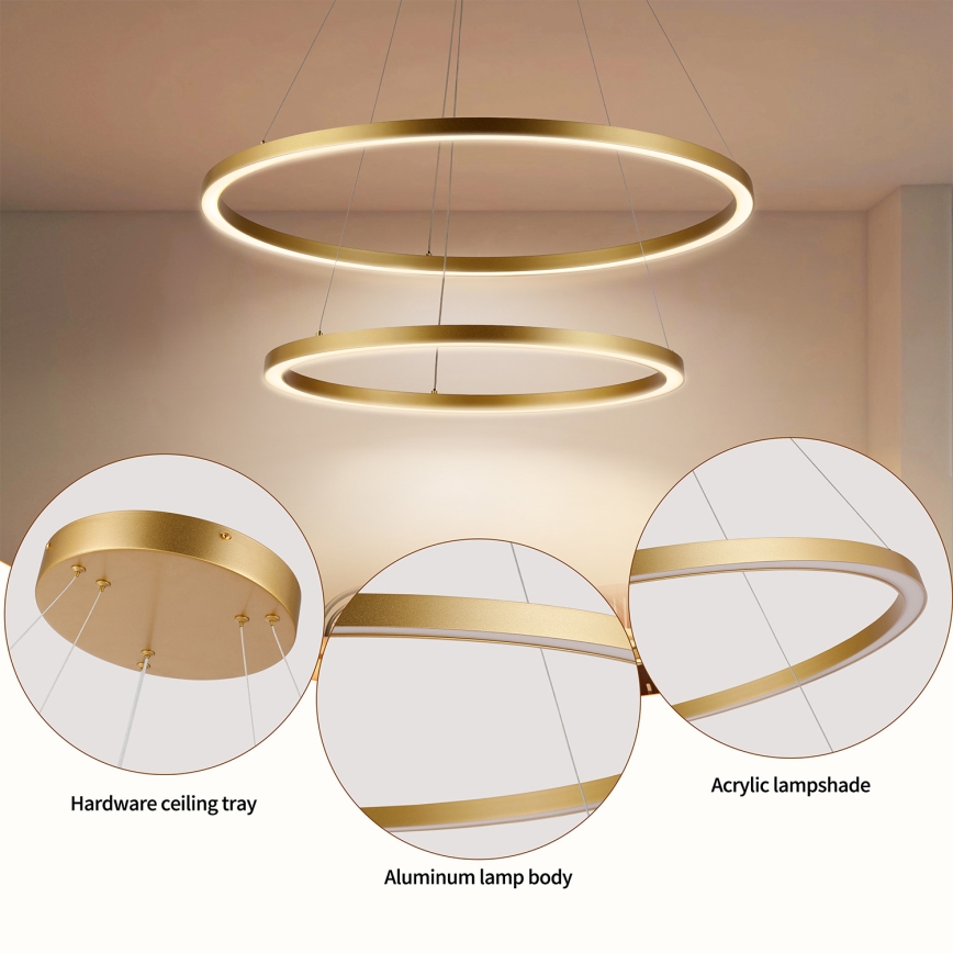 Brilagi - PORTOFINO dimmbare LED-Pendelleuchte mit Seilaufhängung LED/98W/230V 3000-6000K Ø 80 cm gold + Fernbedienung