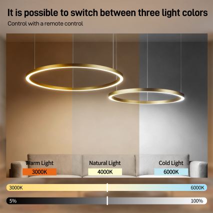 Brilagi - LED-dimmbare Pendelleuchte an Kabel PORTOFINO LED/98W/230V 3000-6000K goldfarben + Fernbedienung