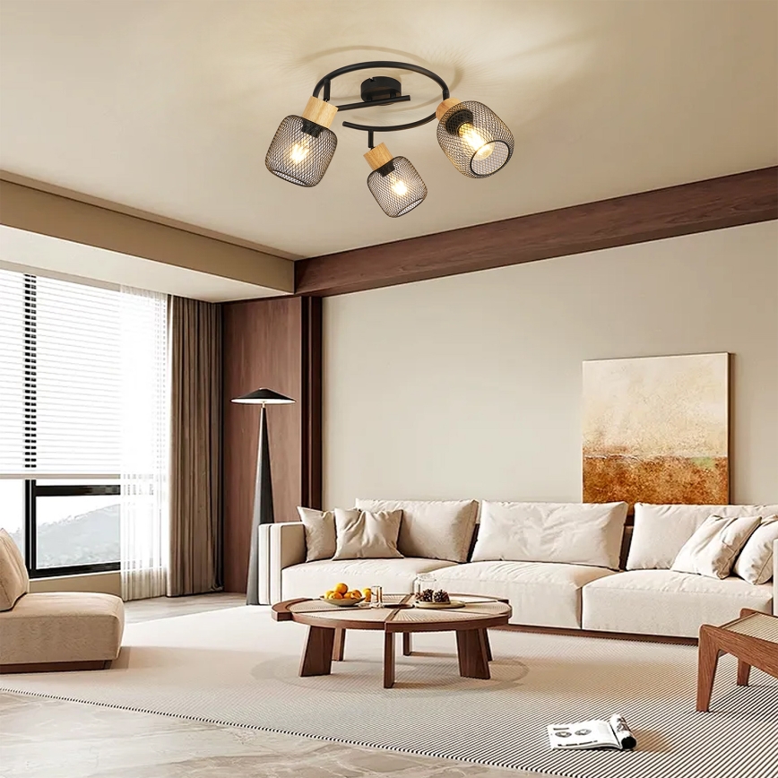 Brilagi - Spotleuchte BASKLITE 3xE27/15W/230V Gummibaumholz/schwarz