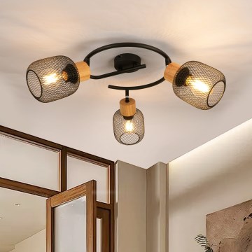 Brilagi - Spotleuchte BASKLITE 3xE27/15W/230V Holz/Schwarz