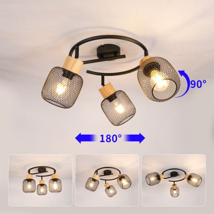Brilagi - Spotleuchte BASKLITE 3xE27/15W/230V Holz/Schwarz
