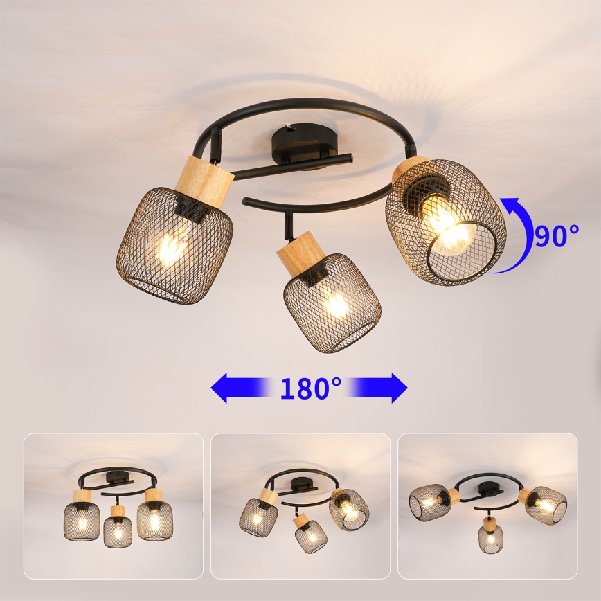 Brilagi - Spotleuchte BASKLITE 3xE27/15W/230V Holz/Schwarz