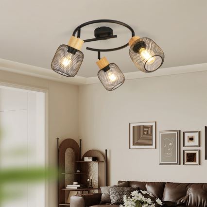 Brilagi - Spotleuchte BASKLITE 3xE27/15W/230V Holz/Schwarz