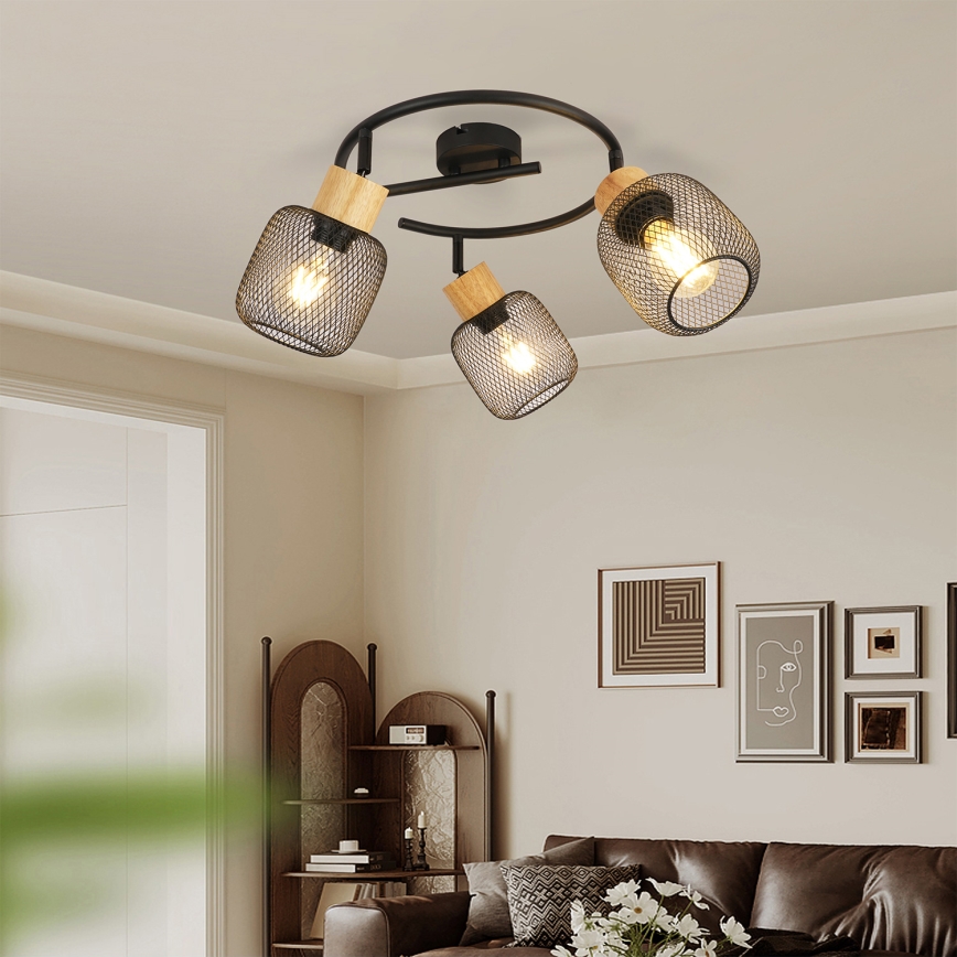 Brilagi - Spotleuchte BASKLITE 3xE27/15W/230V Holz/Schwarz