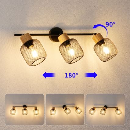 Brilagi - Spotleuchte BASKLITE 3xE27/15W/230V Kautschukholz/schwarz