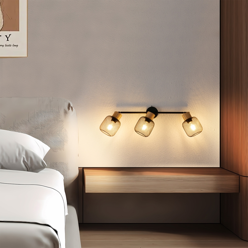 Brilagi - Spotleuchte BASKLITE 3xE27/15W/230V Kautschukholz/schwarz