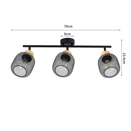Brilagi - Spotleuchte BASKLITE 3xE27/15W/230V Kautschukholz/schwarz