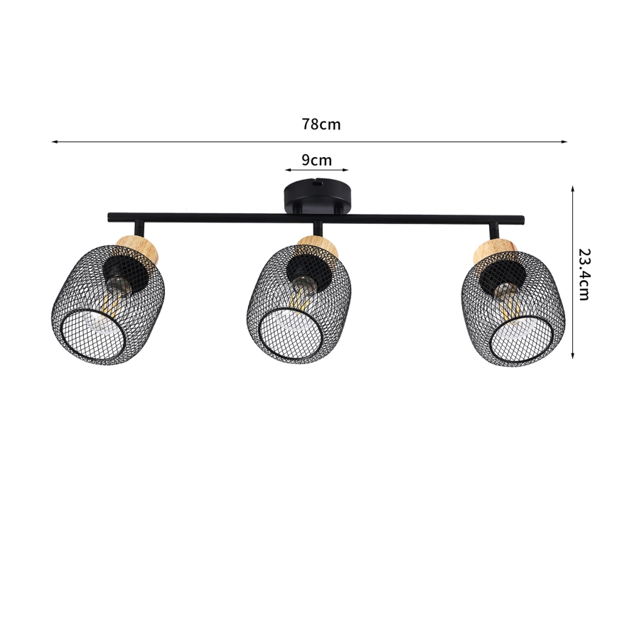 Brilagi - Spotleuchte BASKLITE 3xE27/15W/230V Kautschukholz/schwarz