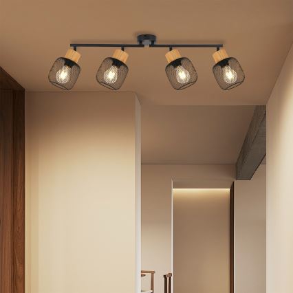 Brilagi - Spotleuchte BASKLITE 4xE27/15W/230V Gummibaumholz/schwarz