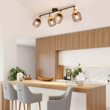 Brilagi - Spotleuchte BASKLITE 4xE27/15W/230V Gummibaumholz/schwarz