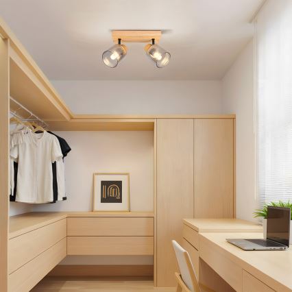 Brilagi - Spotleuchte HYGGE 2xE14/15W/230V Holz/Rauchglas