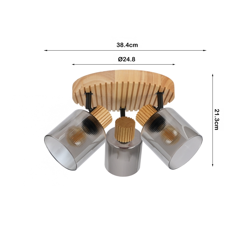 Brilagi - Spotleuchte HYGGE 3xE14/15W/230V Gummibaumholz/rauchfarben