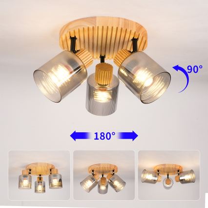 Brilagi - Spotleuchte HYGGE 3xE14/15W/230V Holz/rauchfarben